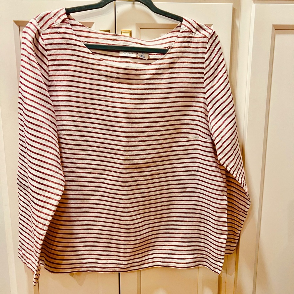Sigrid Olsen Large Red and White Striped Long-Sleeve Top